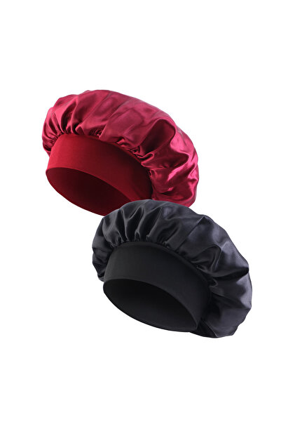 Choice23 قبعة نوم جديدة واسعة الحواف من الساتان بلون النبيذ الأسود، لفّ شعر ح...