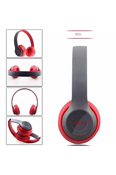 Choice3 سماعة رأس لاسلكية بلوتوث P47 حمراء اللون مع ميكروفون، قابلة للطي، صوت...