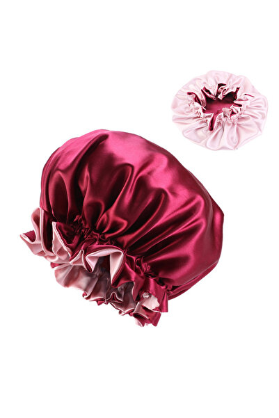 choice2 قبعة ساتان حمراء ثنائية اللون، قطعة واحدة، قبعة حريرية للنوم، قبعة سا...