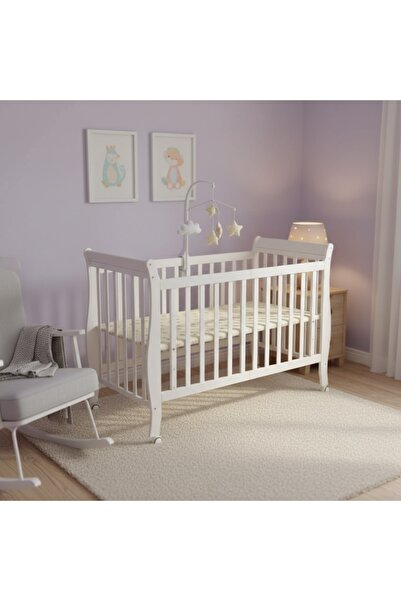 COMPLEX Luxury white wooden crib with wheels – 120 x 60 cm
