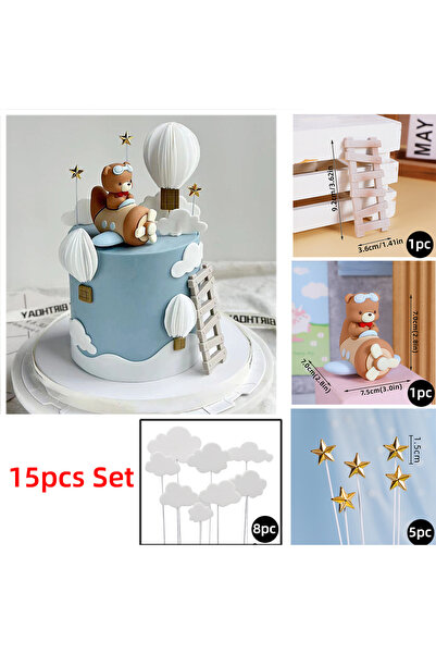 choice2 Size as Photo A 15pcs Cartoon Pilot Bear Cake Topper Aviation Theme w...