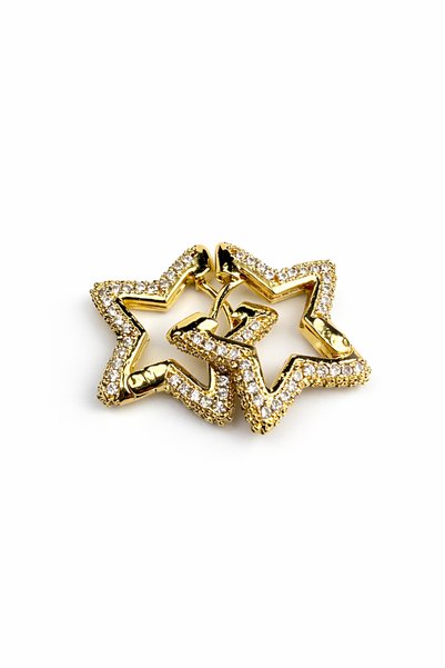 db DİLEK BAŞ TASARIM Gold Color Zircon Stone Star Earrings – Sparkling Hoop Model Women's Earrings
