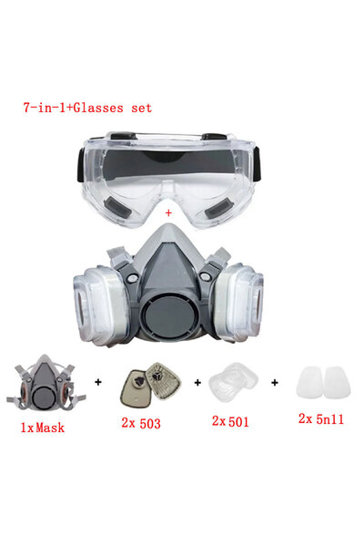 Choice3 7-in-1 Glasses set 6200 Dust Gas Mask Half Face With 5N11 Particle Fi...
