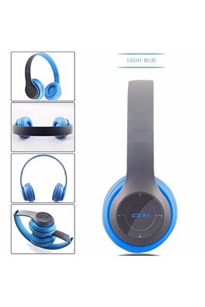 Choice4 سماعة رأس لاسلكية بلوتوث زرقاء P47 مع ميكروفون، قابلة للطي، صوت عالي ...