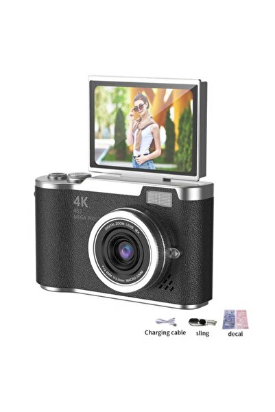 Choice9 كاميرا رقمية سوداء بدقة 4K بدون بطاقة ذاكرة، مزودة بفلاتر تجميل، وكام...