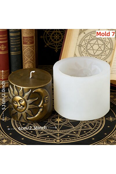 Choice9 Mold 7 3D Moon Cylinder Candle Silicone Mold DIY Relief Sun Moon Face...