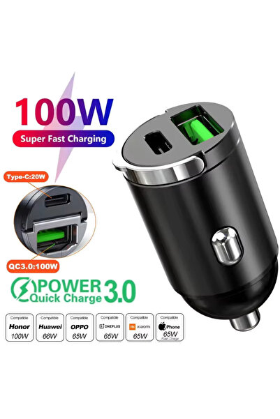 choice2 PD-100W 100W/200W QC3.0 PD Mini Car Charger 12-24V Lighter Fast Charg...