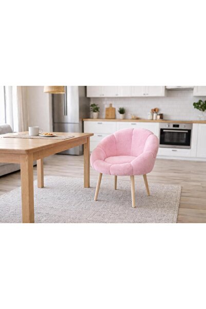 KOKİ DESİGN Papatya Pembe Peluş Kumaş Yemek Masası Sandalyesi, Makyaj Masası ...