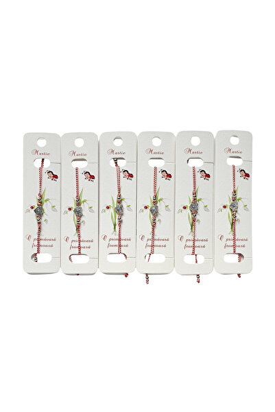 Abundo Set of 6 adjustable bracelet charms, Heart with crystals