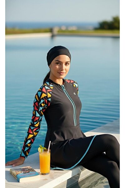 LAGRANZE Mosaic Motion Full Covered Lycra Hijab Swimsuit Dress Set