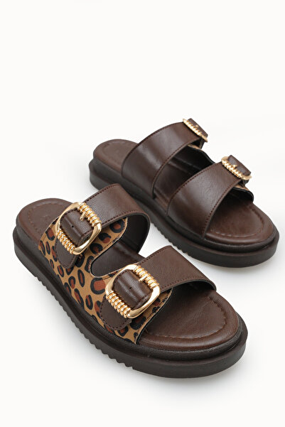 Riccon Жіночі тапочки з двома пряжками 00120403 Коричневі леопардові