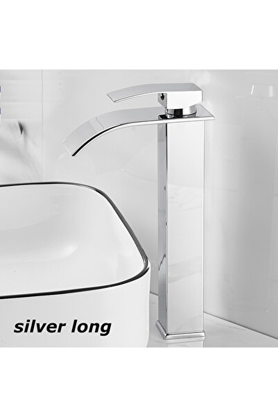 Choice3 حوض غسيل فضي طويل بتصميم شلال، مصنوع من الفولاذ المقاوم للصدأ، مزود ب...