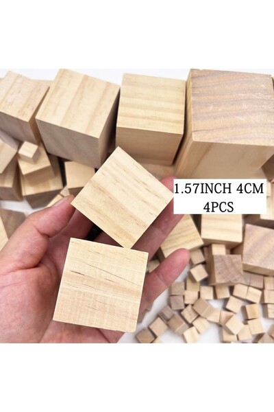 Choice5 4CM 4PCS 6 Sizes Unfinished Wooden Cubes, Natural Blank Wood Square B...
