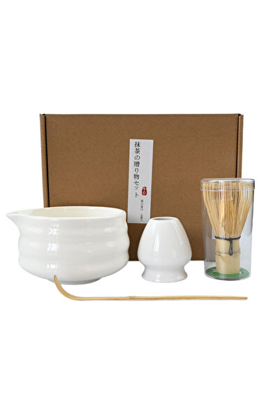 Choice1 طقم ماتشا أبيض مكون من أربع قطع، مصنوع من السيراميك، مع وعاء تقديم، أ...
