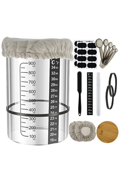 Choice6 D 900ML Sourdough Starter Jar Kit 900ml Clear Glass Sourdough Starter...