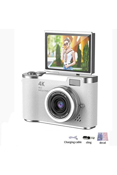 Choice3 كاميرا رقمية بيضاء بدقة 4K بدون بطاقة ذاكرة، مزودة بفلاتر تجميل، وكام...