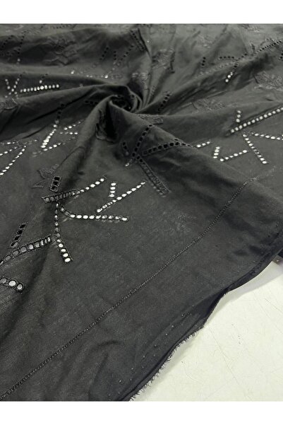 Kumaş sever Beige & Black Geometric Embroidered Scallop Fabric Width 150 cm P...