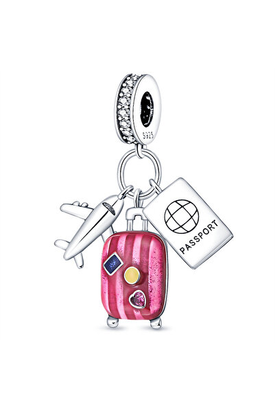 Choice1 PAC291 Fashion 925 Silver Color Trunk Heart Shape Bow Pink Charms Bea...