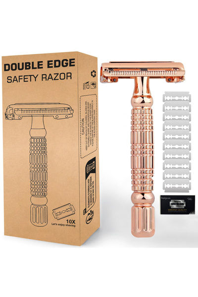 Choice1 طقم حلاقة رطبة للرجال والنساء، ماكينة حلاقة معدنية مزدوج الحواف بتصمي...