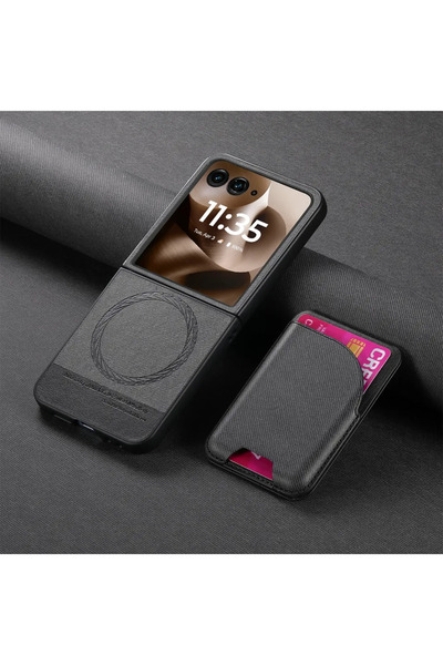 Choice11 غطاء جلد أسود غلاف هاتف موتورولا رازر 50 ألترا، متوافق مع رازر 60 و5...