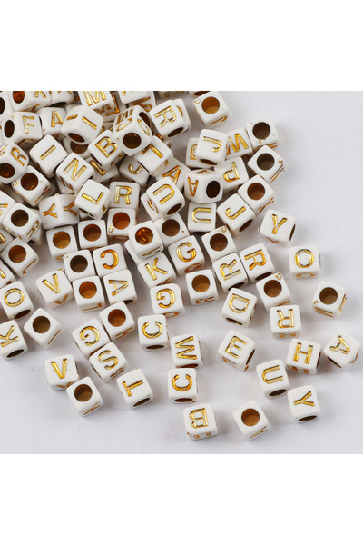 Choice16 B06420 100pcs 6mm Black Gold Color Square Letter Beads Random Mixed ...