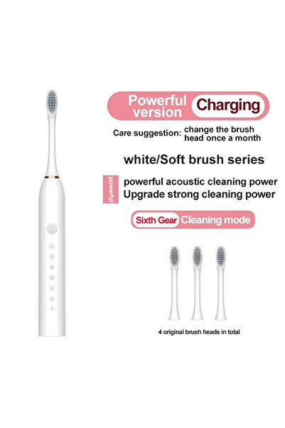 choice2 فرشاة أسنان كهربائية بيضاء تعمل بالموجات فوق الصوتية، بست سرعات، مناس...