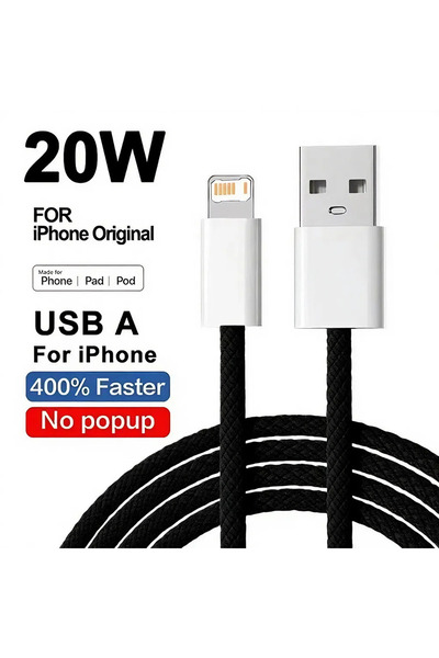 Choice3 كابل شحن سريع مضفر أسود بطول متر واحد وقوة 20 واط، متوافق مع أجهزة iP...