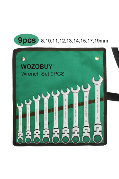 Choice4 مجموعة مفاتيح ربط بسقاطة مكونة من 9 قطع (8-19 مم) مع حلقة تروس 8-22 م...