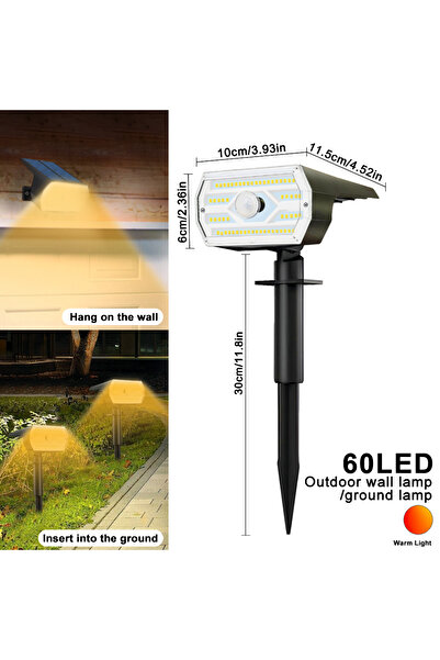 Choice3 4pcs 60 LED Warm White Solar Spot Lights Outdoor Motion Sensor 56/60L...