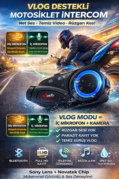 MOTORİDERS Maxto m3 Yeni Nesil Vlogg Özellikli HD Kayıt Özellikli Kameralı İn...