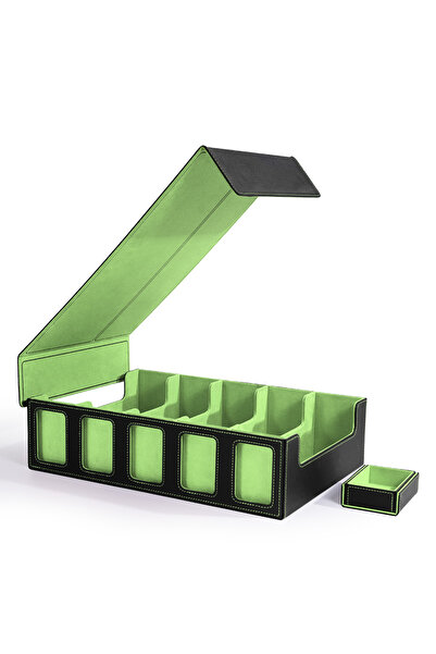 Choice4 صندوق تخزين بطاقات التداول باللونين الأسود والأخضر مع صينية عرض نرد ا...