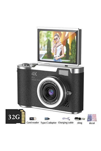 Choice4 كاميرا رقمية سوداء بدقة 4K، مزودة بفلاتر تجميل، وكاميرا CCD عالية الد...