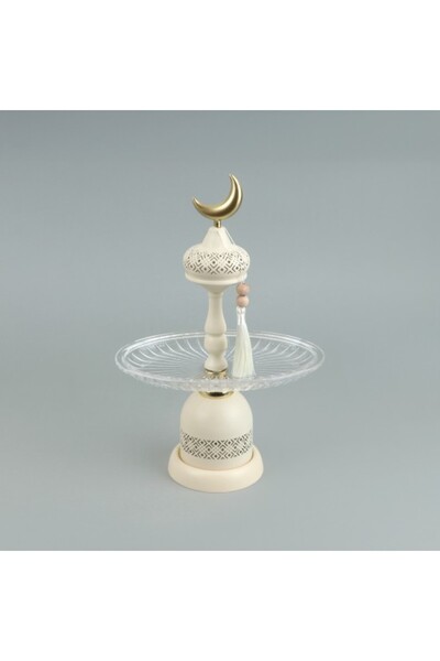 Generic Luxury Serving Stand with Ramadan Crescent Design - White with Golden...