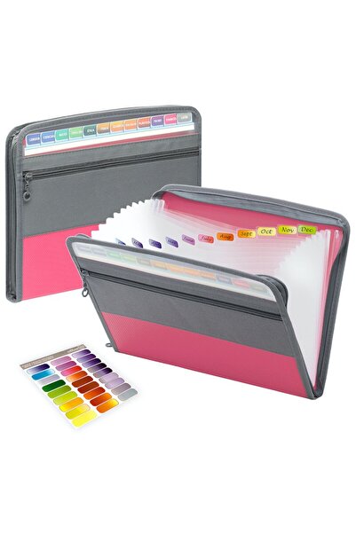 Choice7 Pink Accordion File Organizer with Safe Zipper, 13 Pket Expanding Fil...