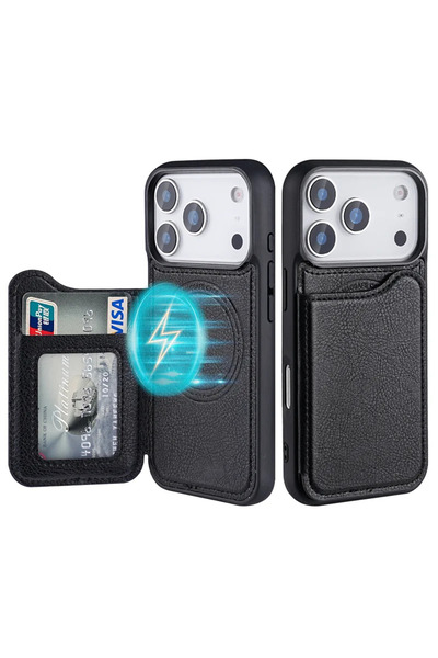 Choice31 غلاف هاتف محفظة أسود قابل للطي مغناطيسيًا من جلد لهاتف iPhone 15 Pro...