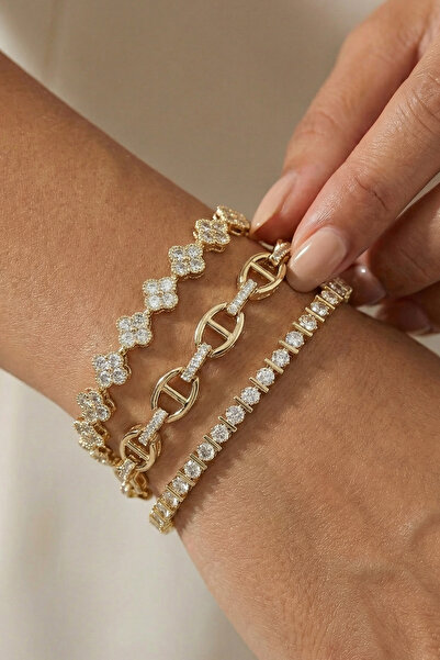 SAVAYA Kadın Gold Renk 3lü Bileklik Seti Luxe Harmony