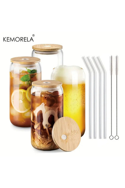 choice2 ٤ أكواب زجاجية شفافة للشاي الفقاعي، سعة ٥٠١-٦٠٠ مل (١٨.٦ أونصة)، مع غ...