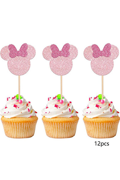 Choice مجموعة من 12 قطعة من زينة الكيك على شكل فأر باللون الوردي، زينة كب كيك...