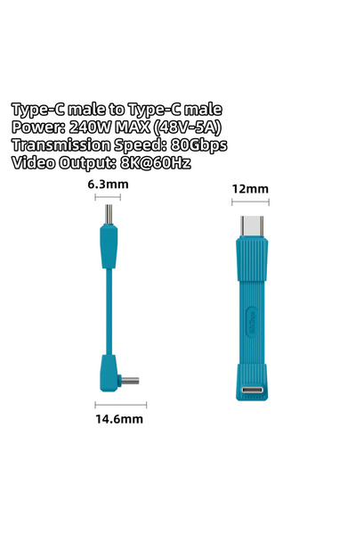 Choice31 كابل USB 4.0 من النوع C إلى النوع C بطول 42 مم، يدعم الشحن السريع بق...