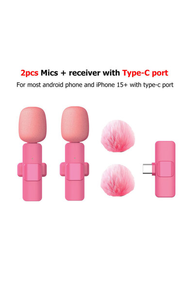 Choice7 ميكروفون لاسلكي روز 2 في 1 من نوع For-TYC K60 للهواتف الذكية، ميكروفو...