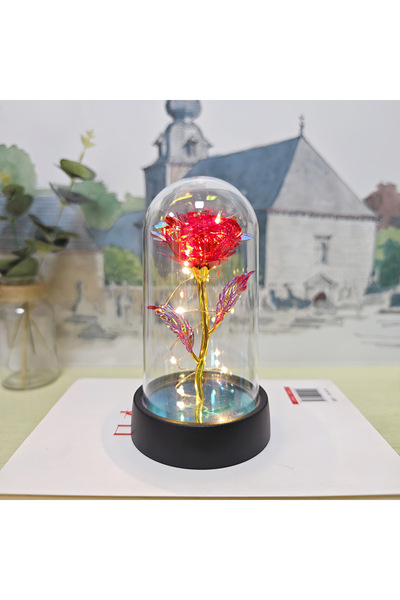 choice2 Red-Warm lamp Artificial Glass Flower with Eternal Rose of the LED Li...