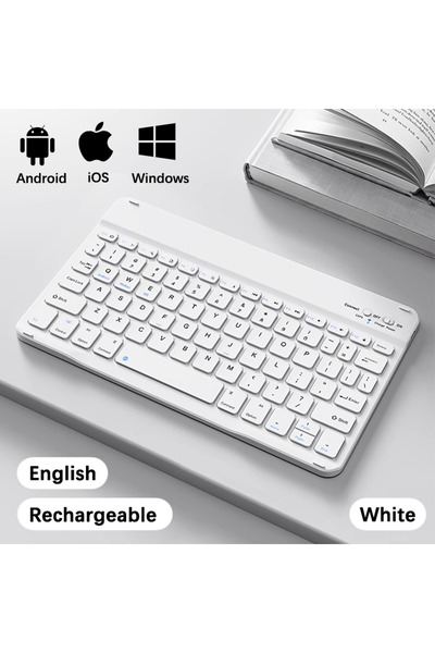 Choice3 لوحة مفاتيح لاسلكية بيضاء متوافقة مع تقنية بلوتوث لأجهزة أندرويد وiOS...