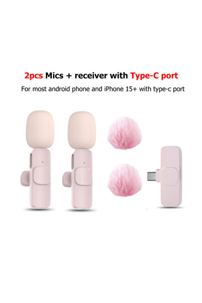 Choice3 Pink 2in1 For Type C K60 Wireless Lavalier Microphone for Smartphone,...