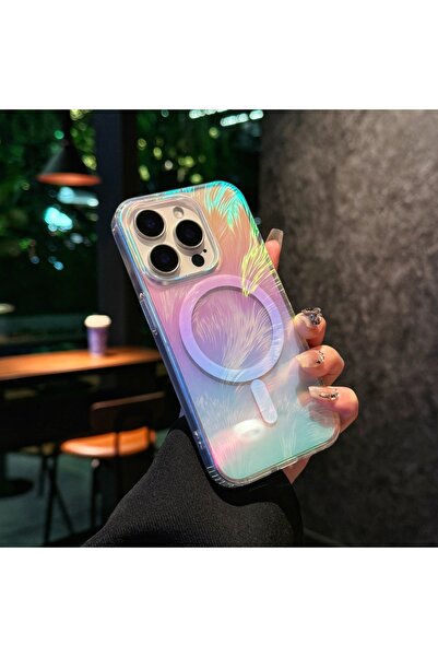 Choice3 غطاء حماية مغناطيسي متدرج الألوان بتصميم ريشة لهاتف آيفون 13 K8. متوا...