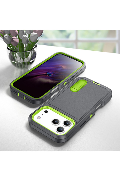 Choice iPhone17 Pro Max Grey-Green Heavy Duty Armor Protection Stand Phone Ca...