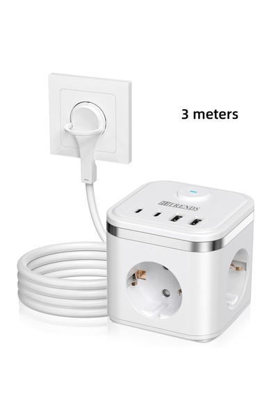 choice2 موزع طاقة مكعب الشكل، مزود بثلاثة منافذ تيار متردد، ومنفذي USB، ومنفذ...