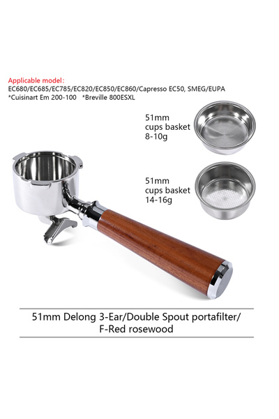 Choice9 51mm 3-Ear RosewoodF 51mm Double Spout Coffee Portafilter for 51MM 3 ...