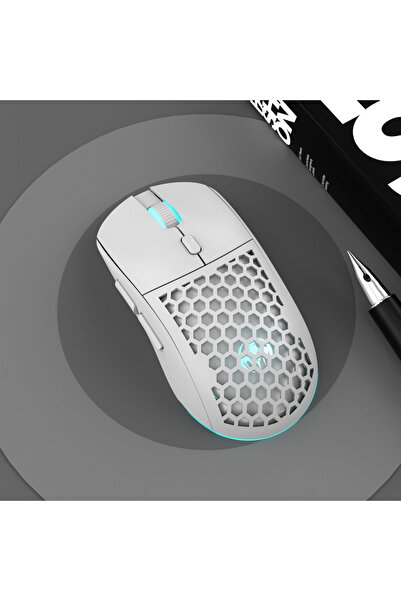 Choice ماوس لاسلكي أبيض بإضاءة RGB قابلة للتعديل، تصميم خلية نحل USB، قابل لإ...