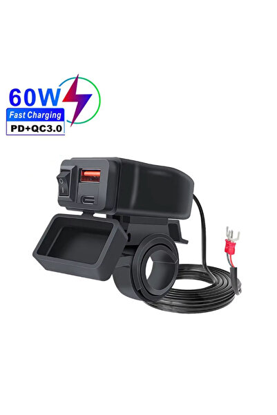 Choice1 PD No Voltmeter PD+QC3.0 Motorcycle USB Fast Charger 60W Handlebar Du...