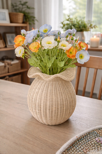 fatimehomedecor El Yapımı Rattan Vazo – Doğal Hasır Dekoratif Salon & Masa Üs...